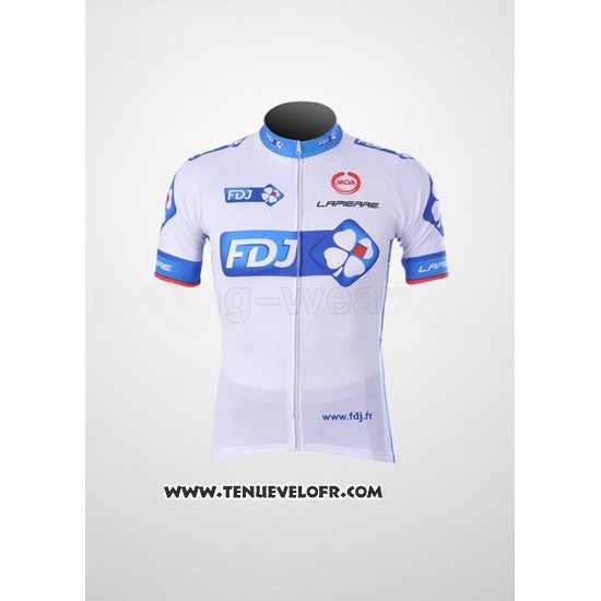 2010 Maillot Ciclismo FDJ Blanc et Azur Manches Courtes et Cuissard